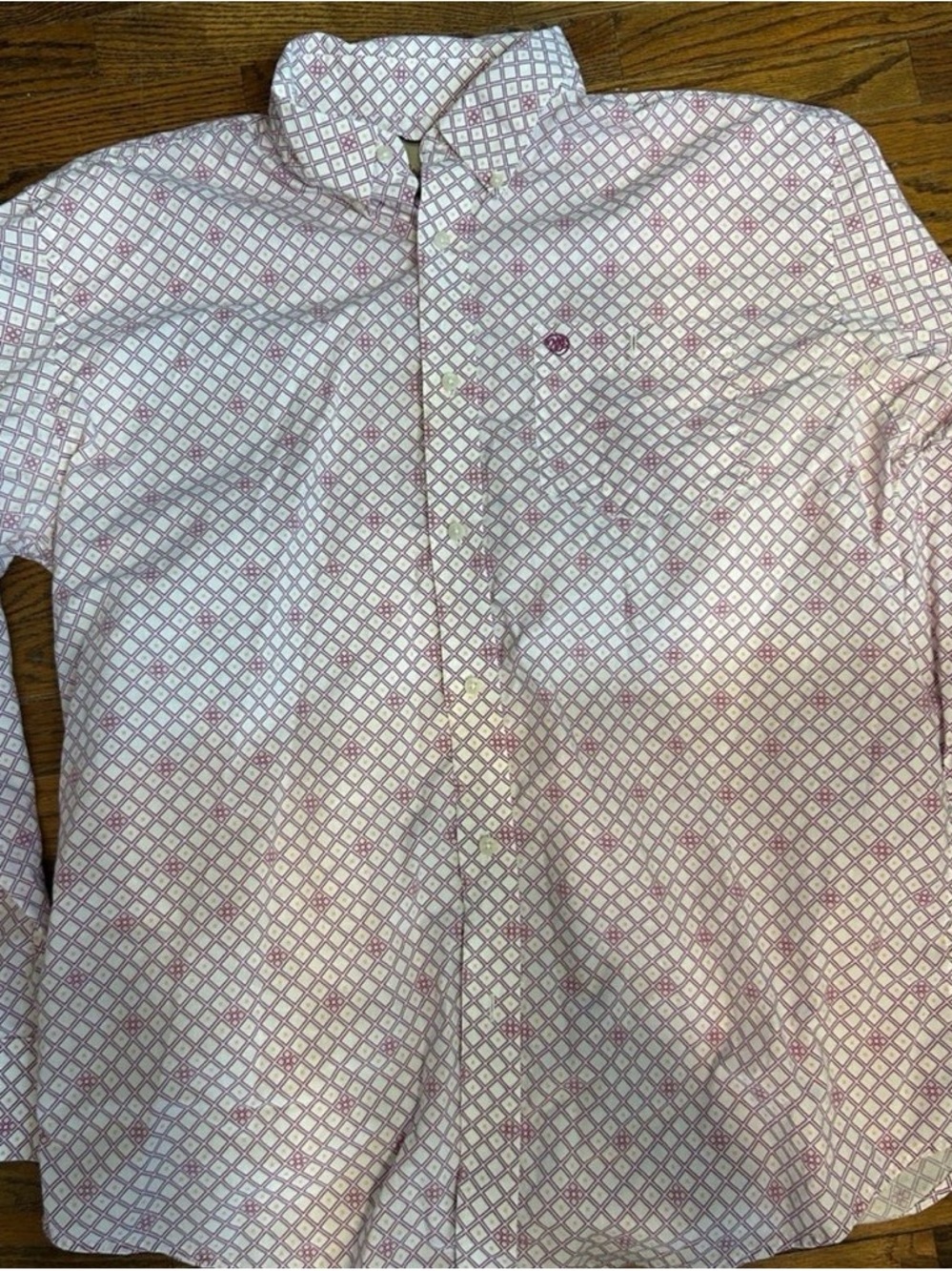 Wrangler White Button-Down Shirt with Pink Geometric Print
